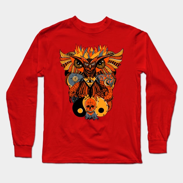 Orangrey Owl And Ageless Skull Long Sleeve T-Shirt by kenallouis